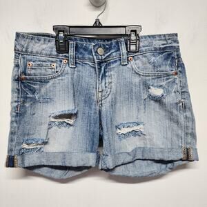 Aeropostale Boyfriend Denim Shorts Size 0/27 Blue Rolled Distressed 100% Cotton